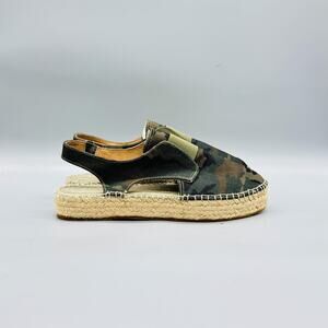 Toni Pons Sandals Womens 9 Green Cotton Camo Espadrille Slingback Closed Toe